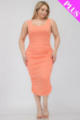 Plus Size Square Neck Ruched Bodycon Midi Dress | Mixtshop LLC