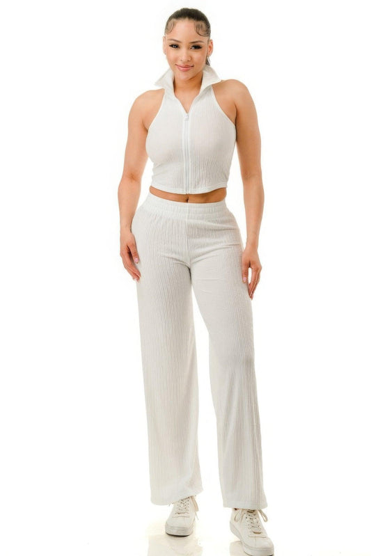 Crinkle Wide Pants Set Zipper | Mixtshop LLC