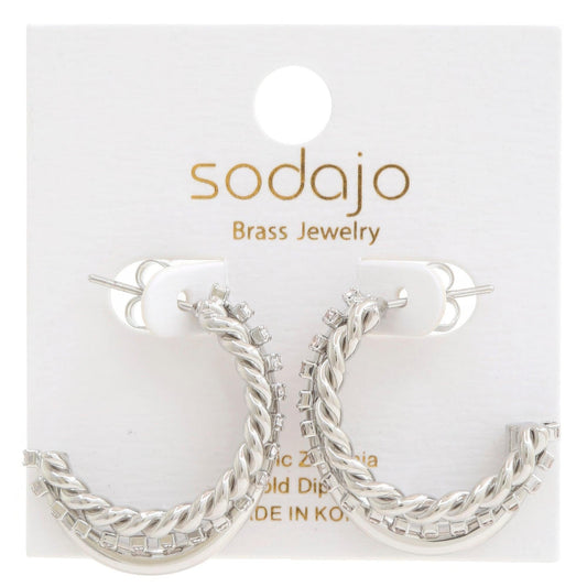 Rope Rhinestone Open Hoop Gold Dipped Earring | Mixtshop LLC