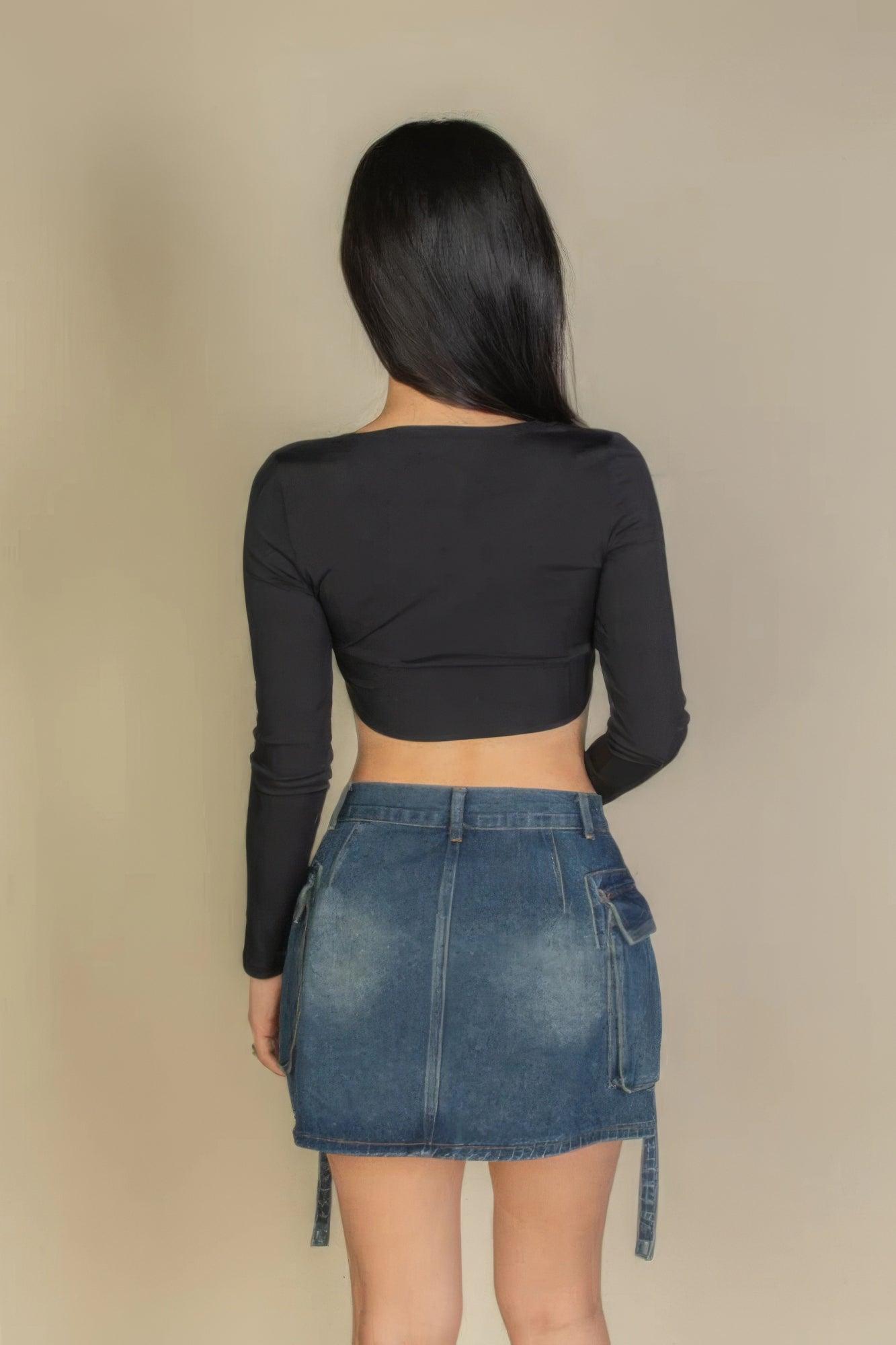 Solid Rib Knit Square Neck Long Sleeve Top | Mixtshop LLC