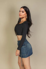 Solid Rib Knit Square Neck Long Sleeve Top | Mixtshop LLC