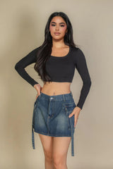 Solid Rib Knit Square Neck Long Sleeve Top | Mixtshop LLC