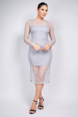 Lace Rhinestone-studded Slit Midi Dress | Mixtshop LLC