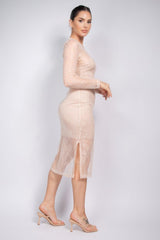 Lace Rhinestone-studded Slit Midi Dress | Mixtshop LLC