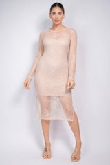 Lace Rhinestone-studded Slit Midi Dress | Mixtshop LLC
