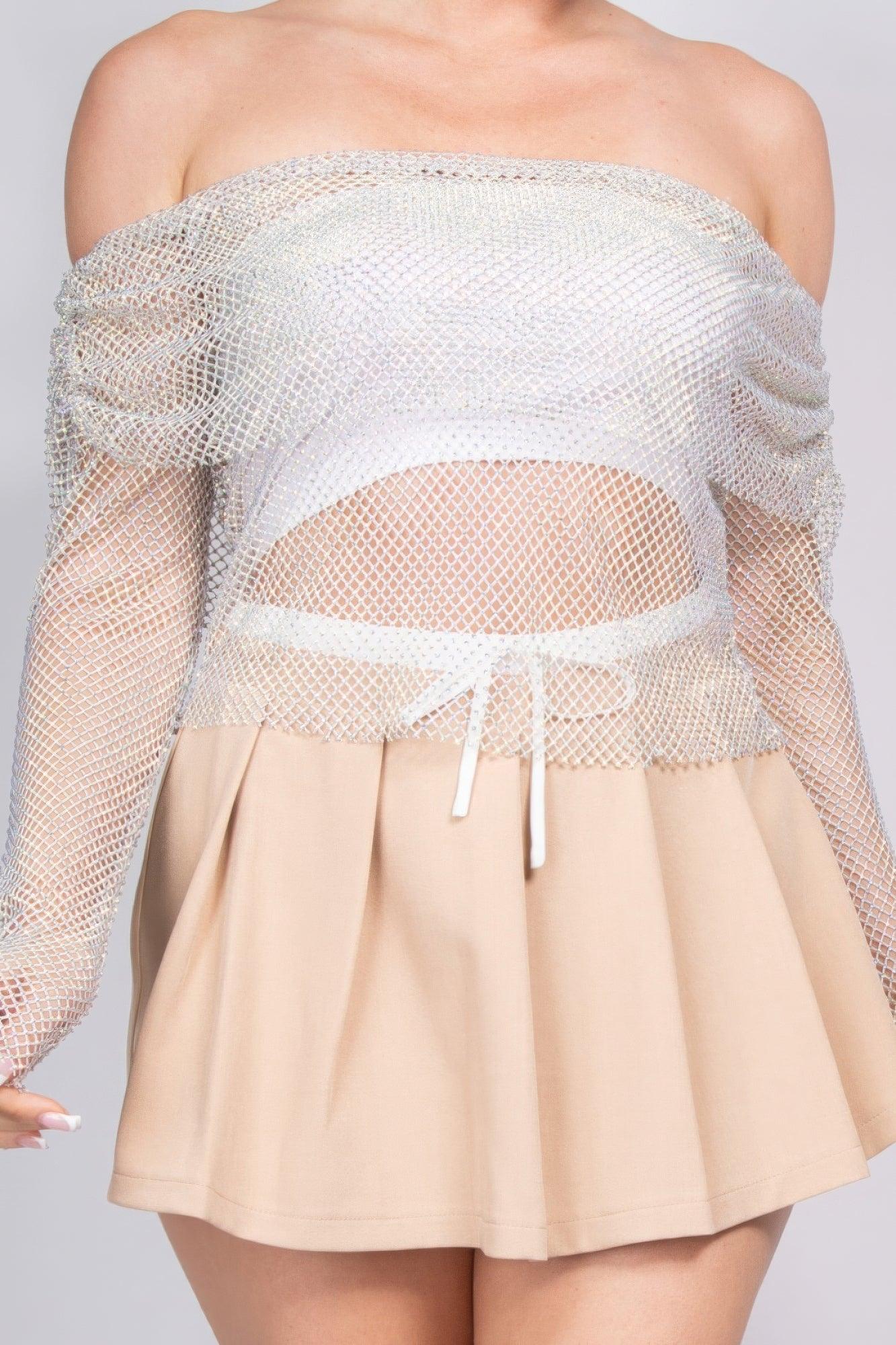 Shirred Off-shoulder Fishnet Top | Mixtshop LLC