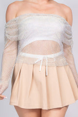 Shirred Off-shoulder Fishnet Top | Mixtshop LLC