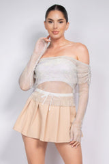 Shirred Off-shoulder Fishnet Top | Mixtshop LLC