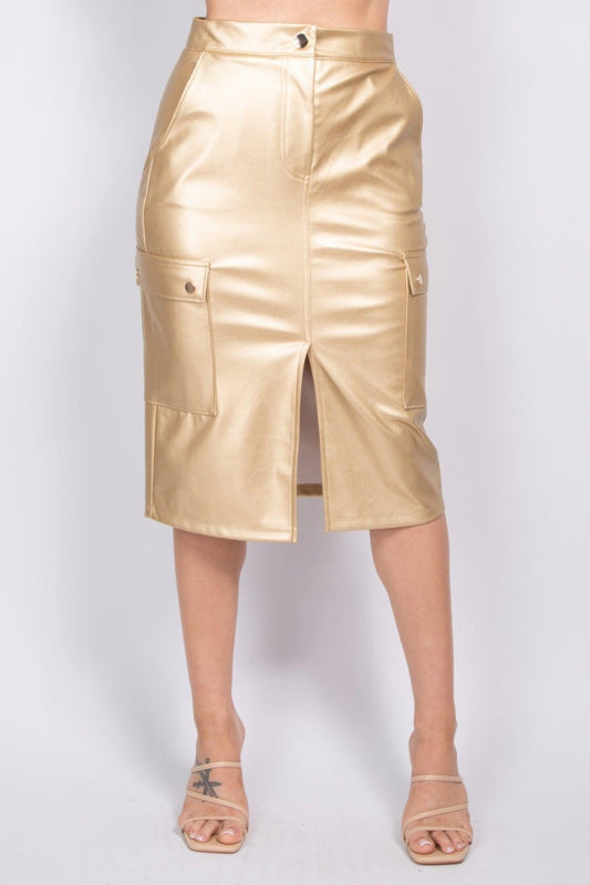 Faux Leather High-rise Cargo Skirt | Mixtshop LLC