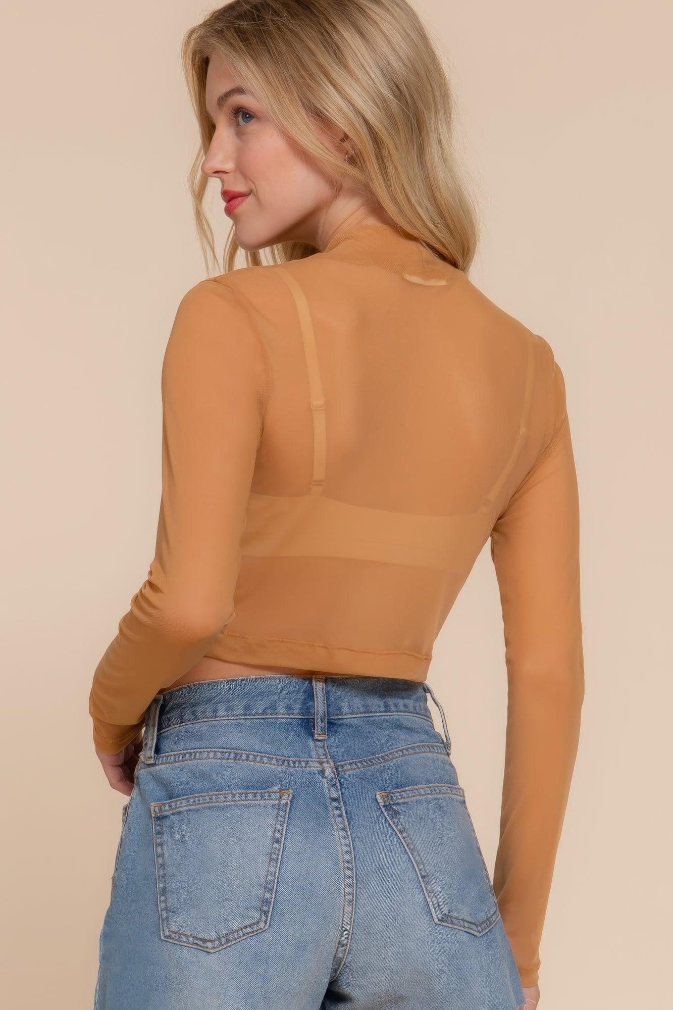 Long Sleeve Mock Neck Mesh Top | Mixtshop LLC