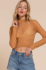 Long Sleeve Mock Neck Mesh Top | Mixtshop LLC