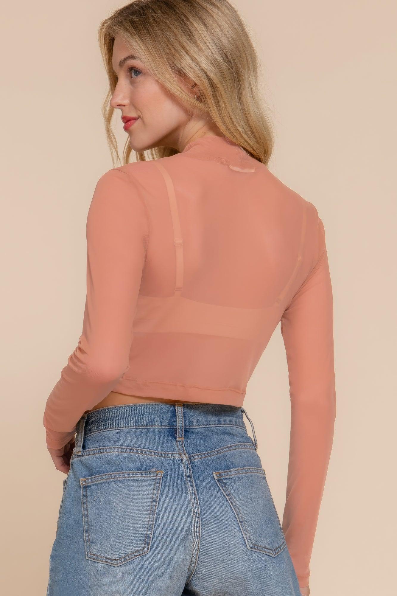 Long Sleeve Mock Neck Mesh Top | Mixtshop LLC