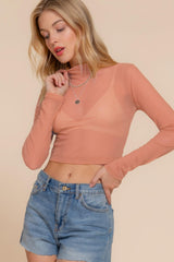 Long Sleeve Mock Neck Mesh Top | Mixtshop LLC