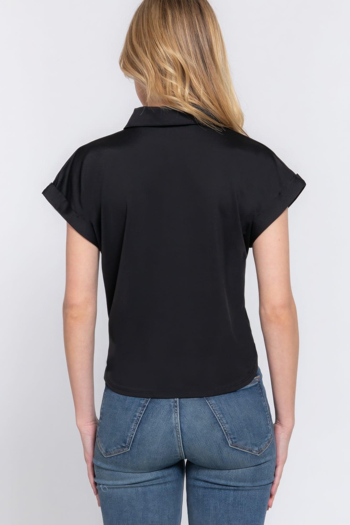 Short Slv Front Tie Stretch Ity Top | Mixtshop LLC