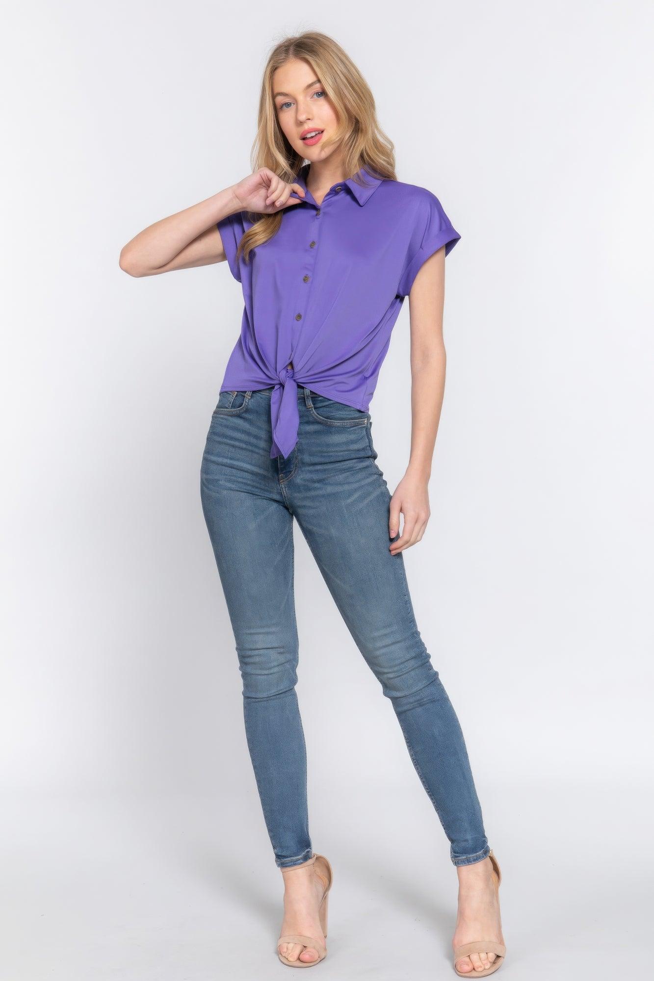 Short Slv Front Tie Stretch Ity Top | Mixtshop LLC