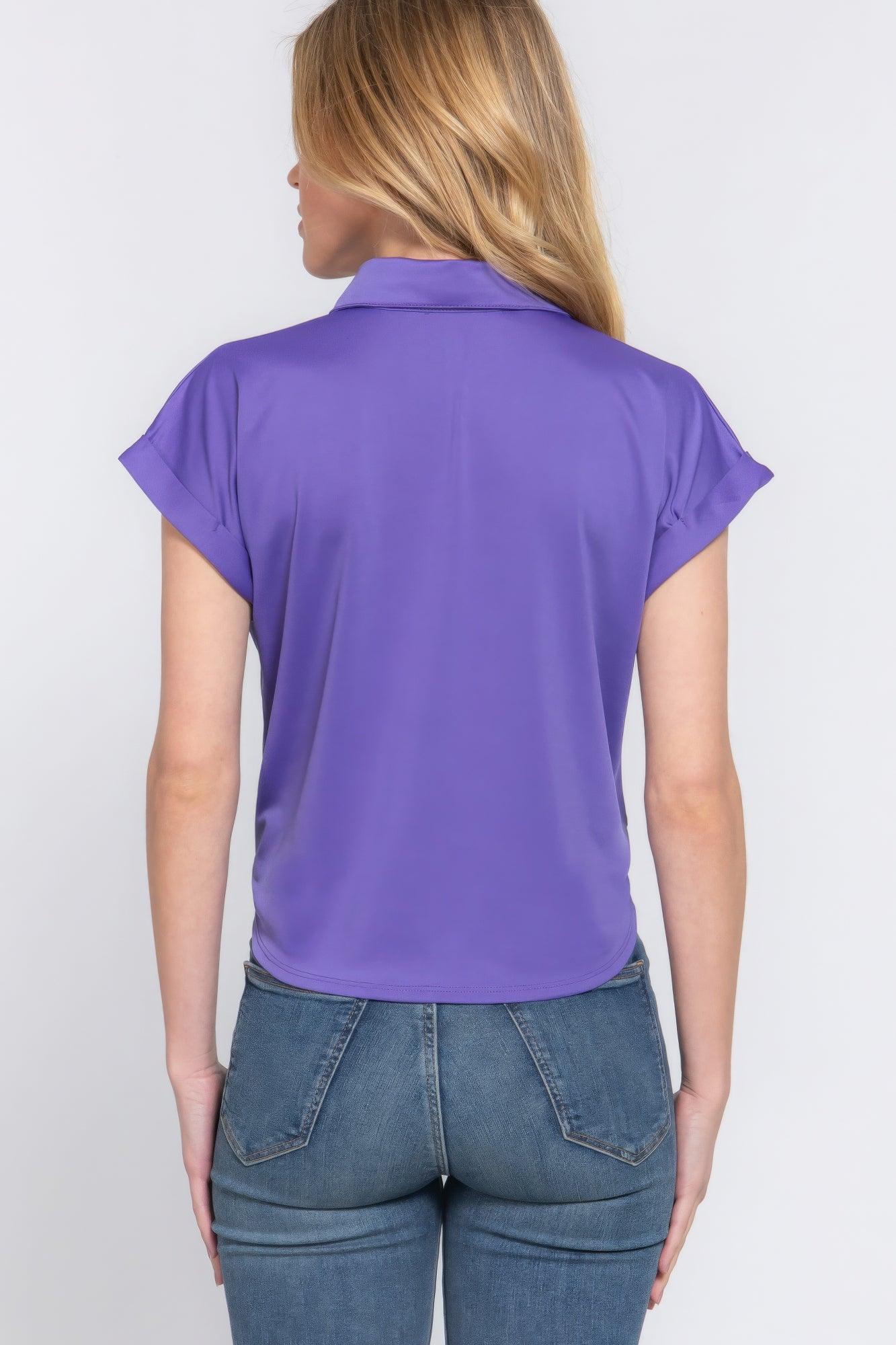 Short Slv Front Tie Stretch Ity Top | Mixtshop LLC
