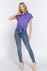 Short Slv Front Tie Stretch Ity Top | Mixtshop LLC