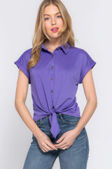 Short Slv Front Tie Stretch Ity Top | Mixtshop LLC