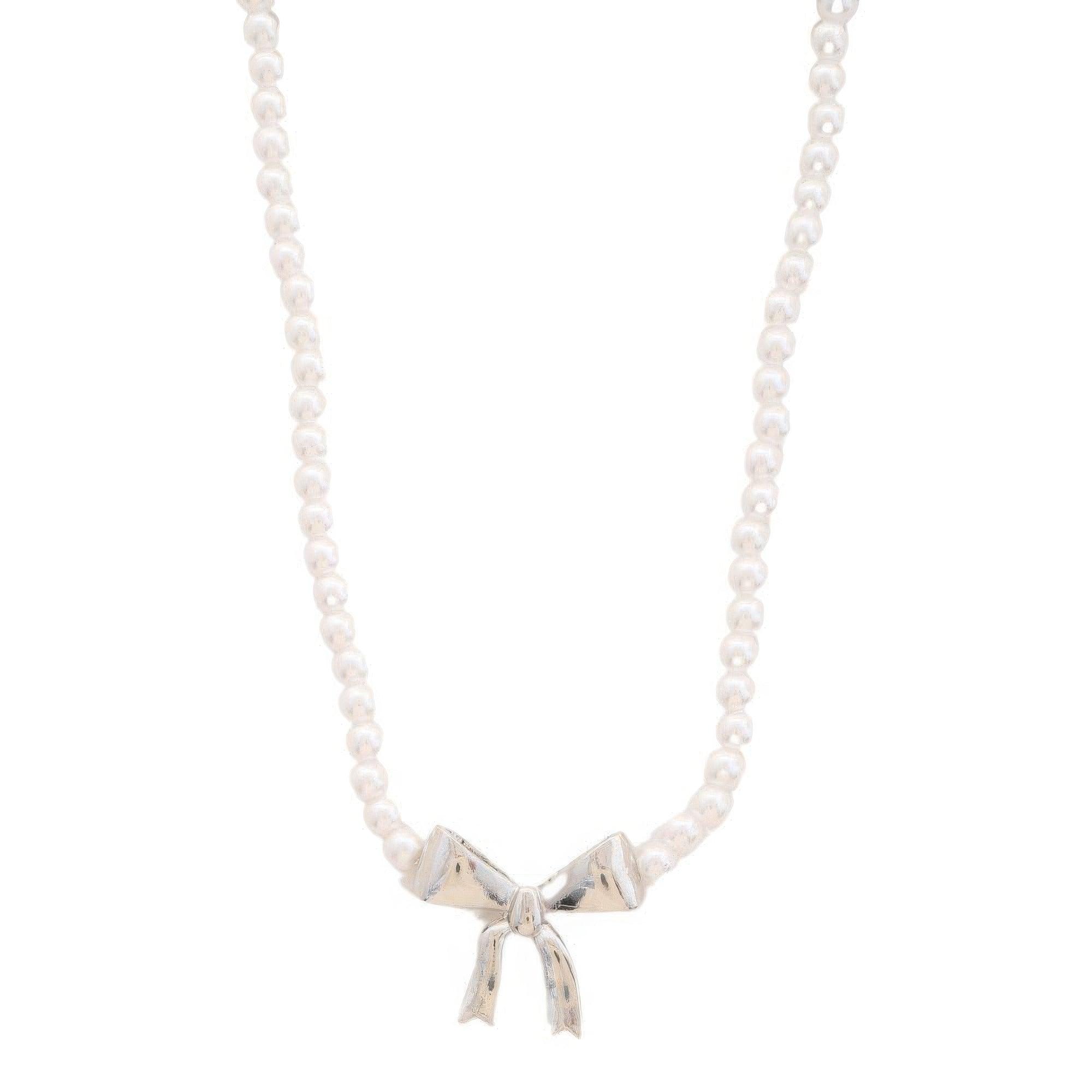 Pearl Ribbon Bow Pendant Necklace | Mixtshop LLC