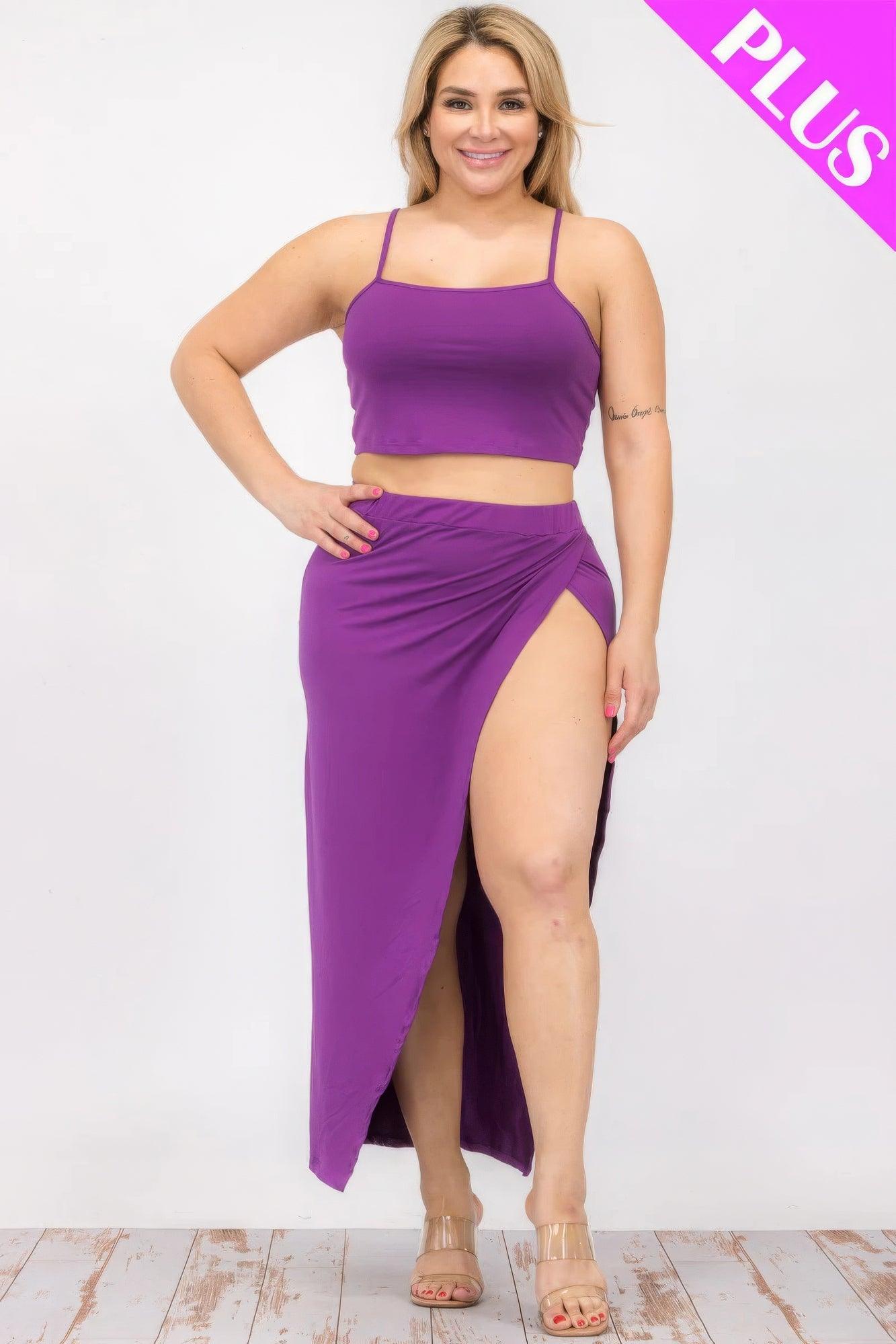 Plus Size Crop Cami & Split Thigh Maxi Skirt Set | Mixtshop LLC