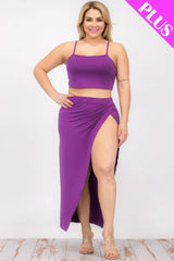 Plus Size Crop Cami & Split Thigh Maxi Skirt Set | Mixtshop LLC