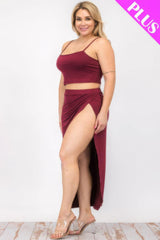 Plus Size Crop Cami & Split Thigh Maxi Skirt Set | Mixtshop LLC