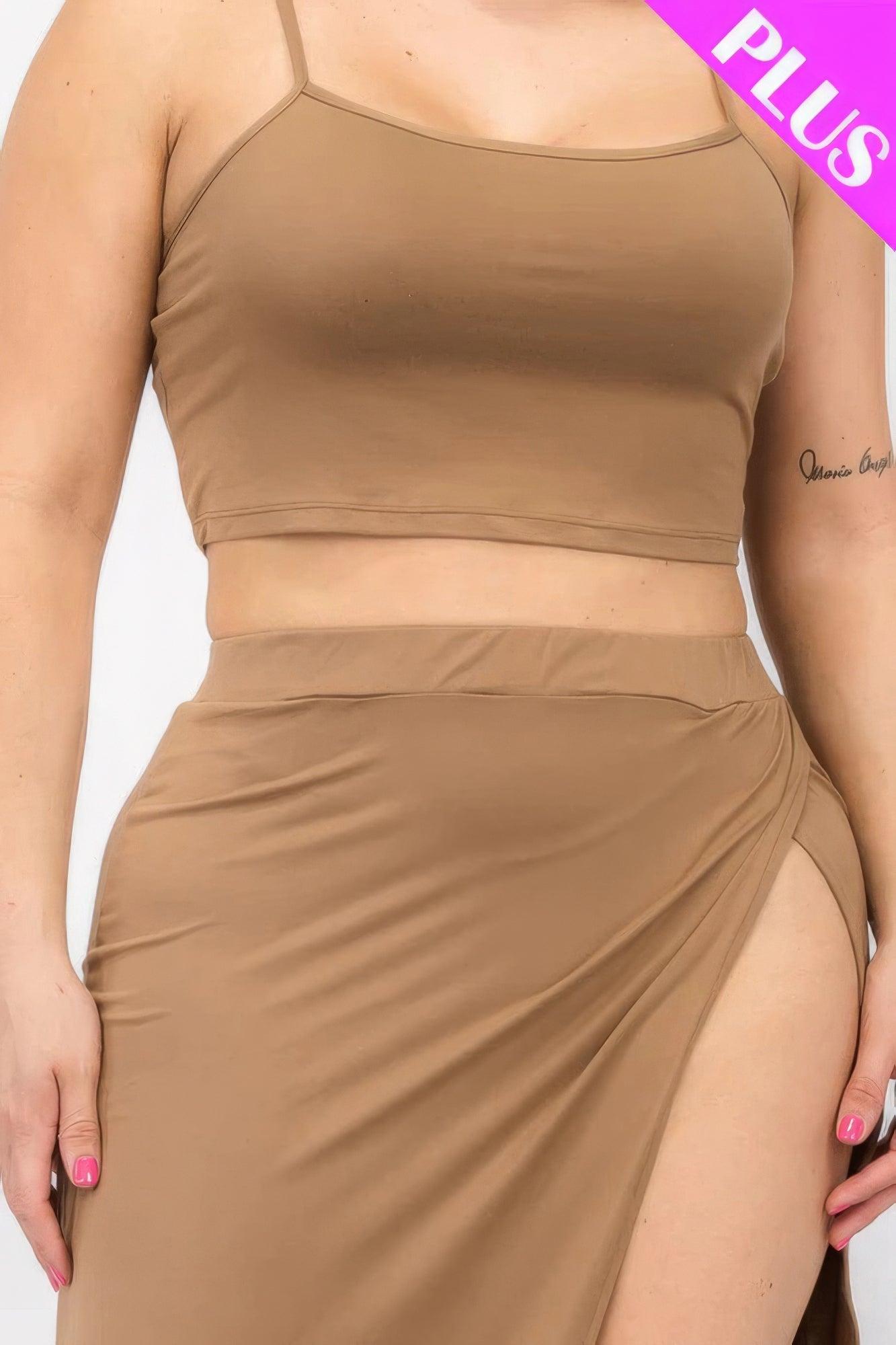 Plus Size Crop Cami & Split Thigh Maxi Skirt Set | Mixtshop LLC