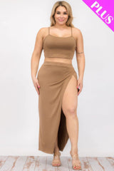 Plus Size Crop Cami & Split Thigh Maxi Skirt Set | Mixtshop LLC