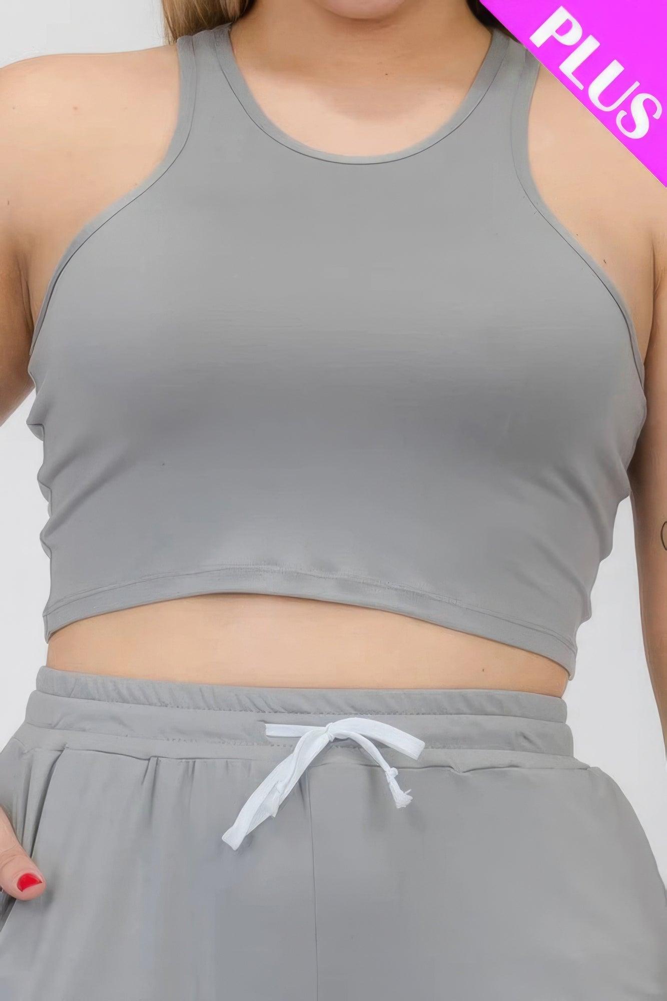 Plus Size Crop Tank Top & Ruched Pants Set | Mixtshop LLC