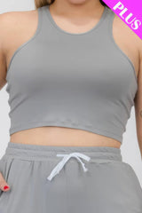 Plus Size Crop Tank Top & Ruched Pants Set | Mixtshop LLC