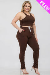 Plus Size Crop Tank Top & Ruched Pants Set | Mixtshop LLC