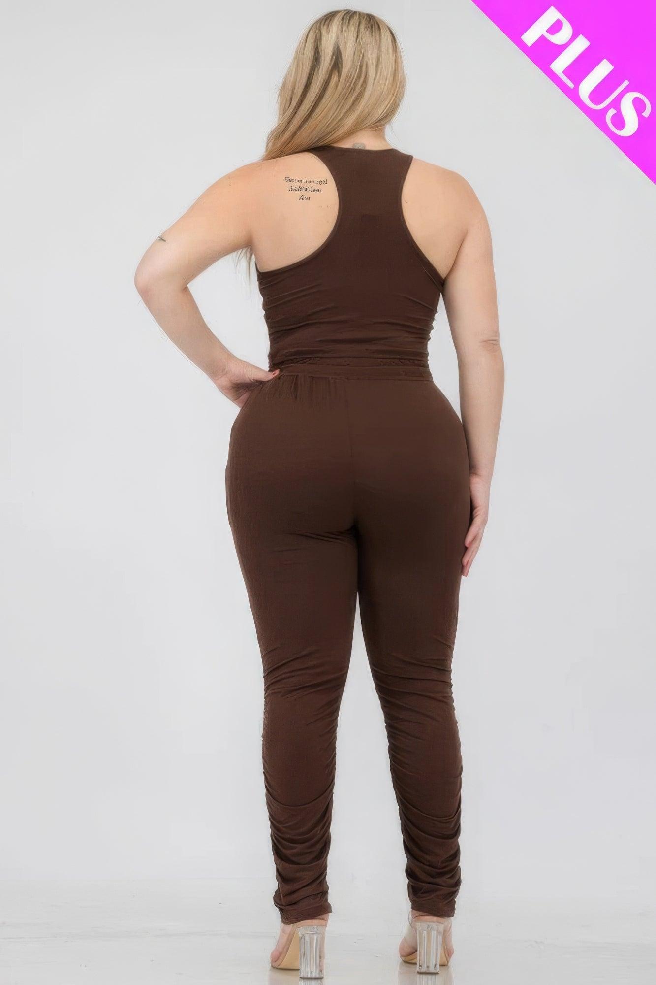 Plus Size Crop Tank Top & Ruched Pants Set | Mixtshop LLC
