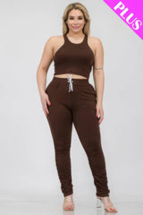 Plus Size Crop Tank Top & Ruched Pants Set | Mixtshop LLC