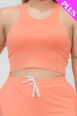 Plus Size Crop Tank Top & Ruched Pants Set | Mixtshop LLC