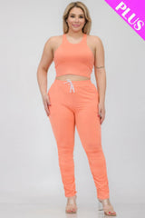 Plus Size Crop Tank Top & Ruched Pants Set | Mixtshop LLC