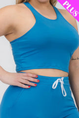 Plus Size Crop Tank Top & Ruched Pants Set | Mixtshop LLC