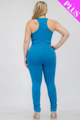 Plus Size Crop Tank Top & Ruched Pants Set | Mixtshop LLC
