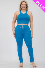 Plus Size Crop Tank Top & Ruched Pants Set | Mixtshop LLC