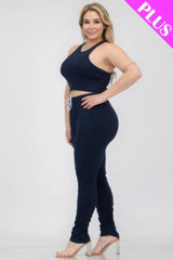 Plus Size Crop Tank Top & Ruched Pants Set | Mixtshop LLC