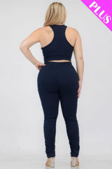 Plus Size Crop Tank Top & Ruched Pants Set | Mixtshop LLC