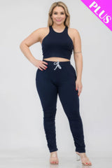 Plus Size Crop Tank Top & Ruched Pants Set | Mixtshop LLC