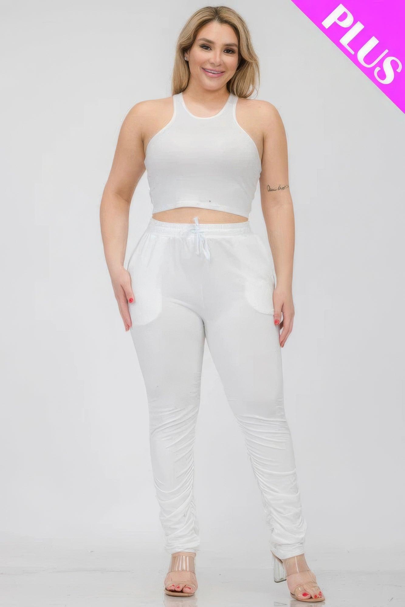 Plus Size Crop Tank Top & Ruched Pants Set | Mixtshop LLC