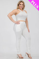 Plus Size Crop Tank Top & Ruched Pants Set | Mixtshop LLC