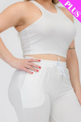 Plus Size Crop Tank Top & Ruched Pants Set | Mixtshop LLC