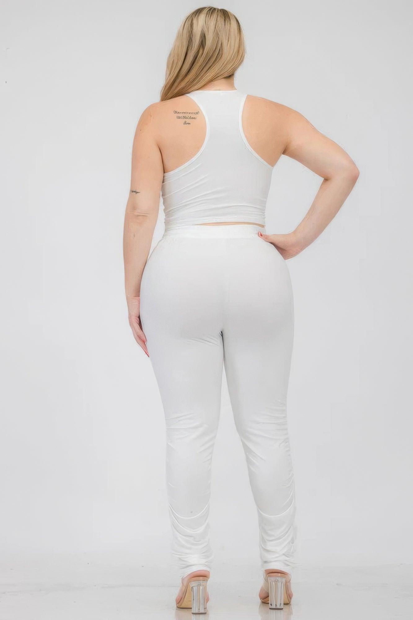 Plus Size Crop Tank Top & Ruched Pants Set | Mixtshop LLC