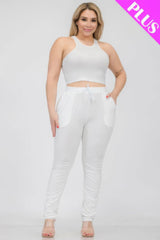 Plus Size Crop Tank Top & Ruched Pants Set | Mixtshop LLC