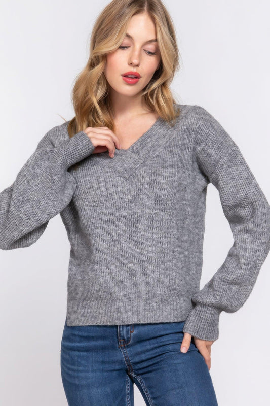 Long Slv Double V-neck Sweater | Mixtshop LLC