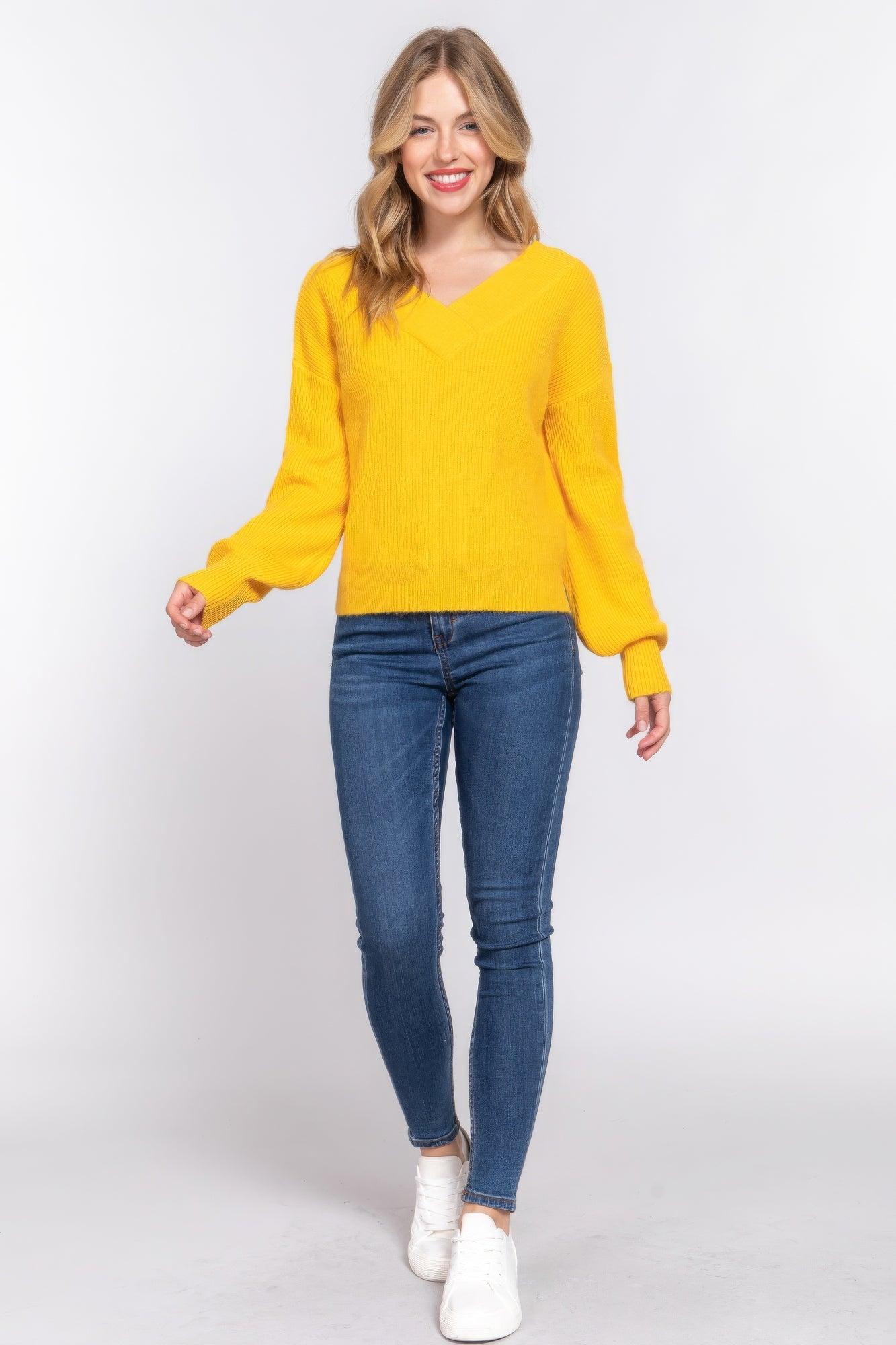 Long Slv Double V-neck Sweater | Mixtshop LLC