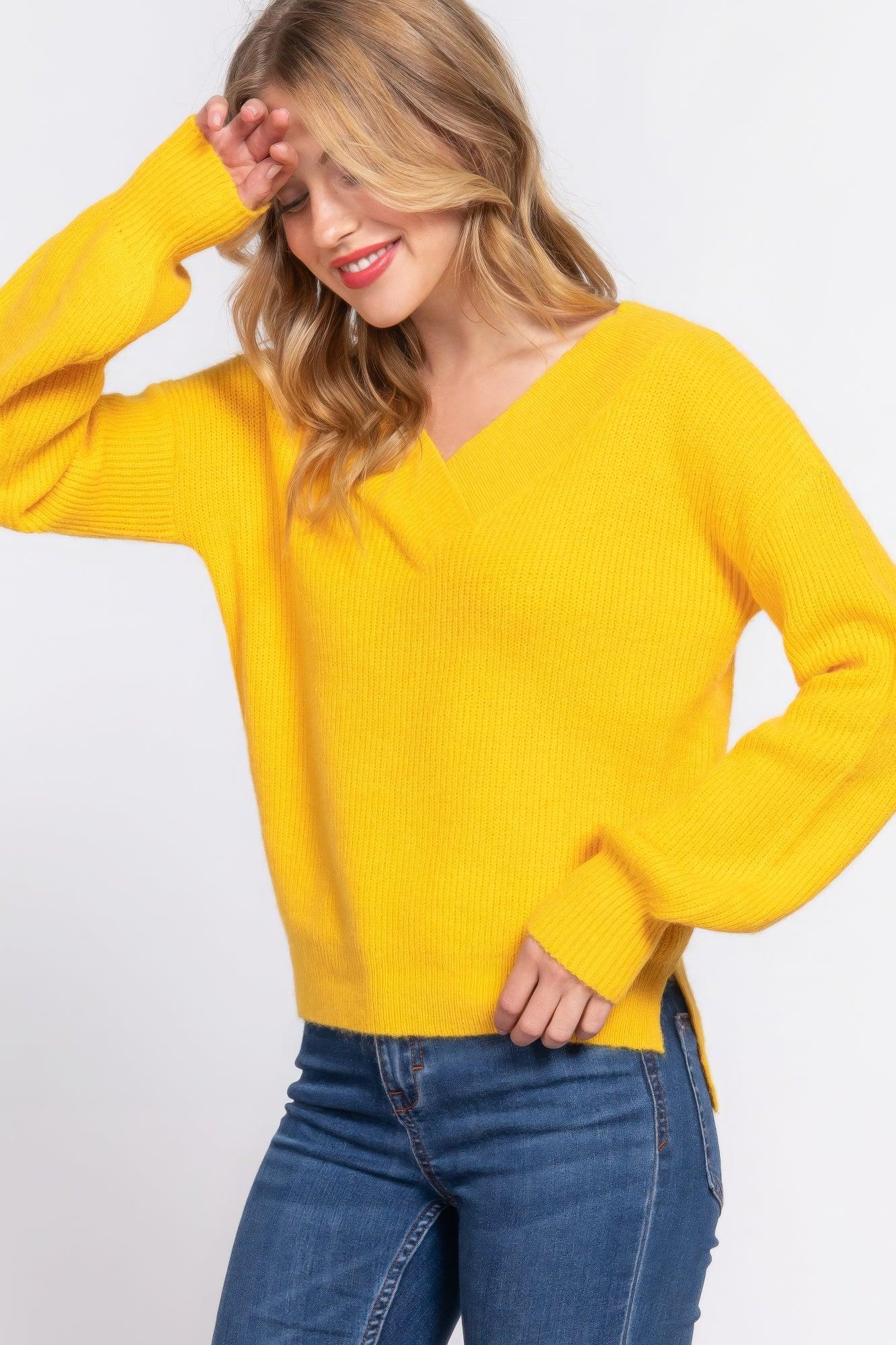 Long Slv Double V-neck Sweater | Mixtshop LLC