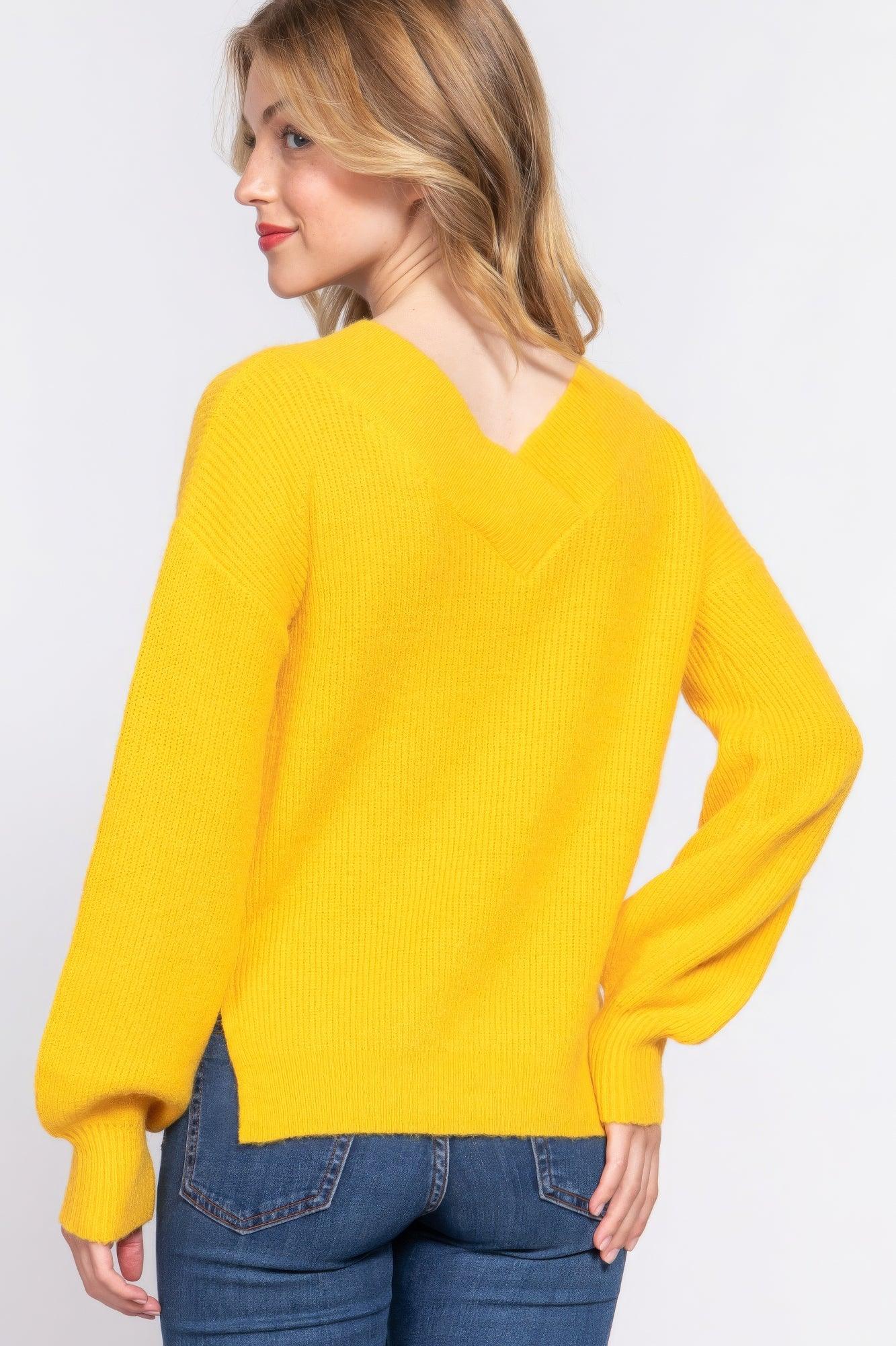 Long Slv Double V-neck Sweater | Mixtshop LLC
